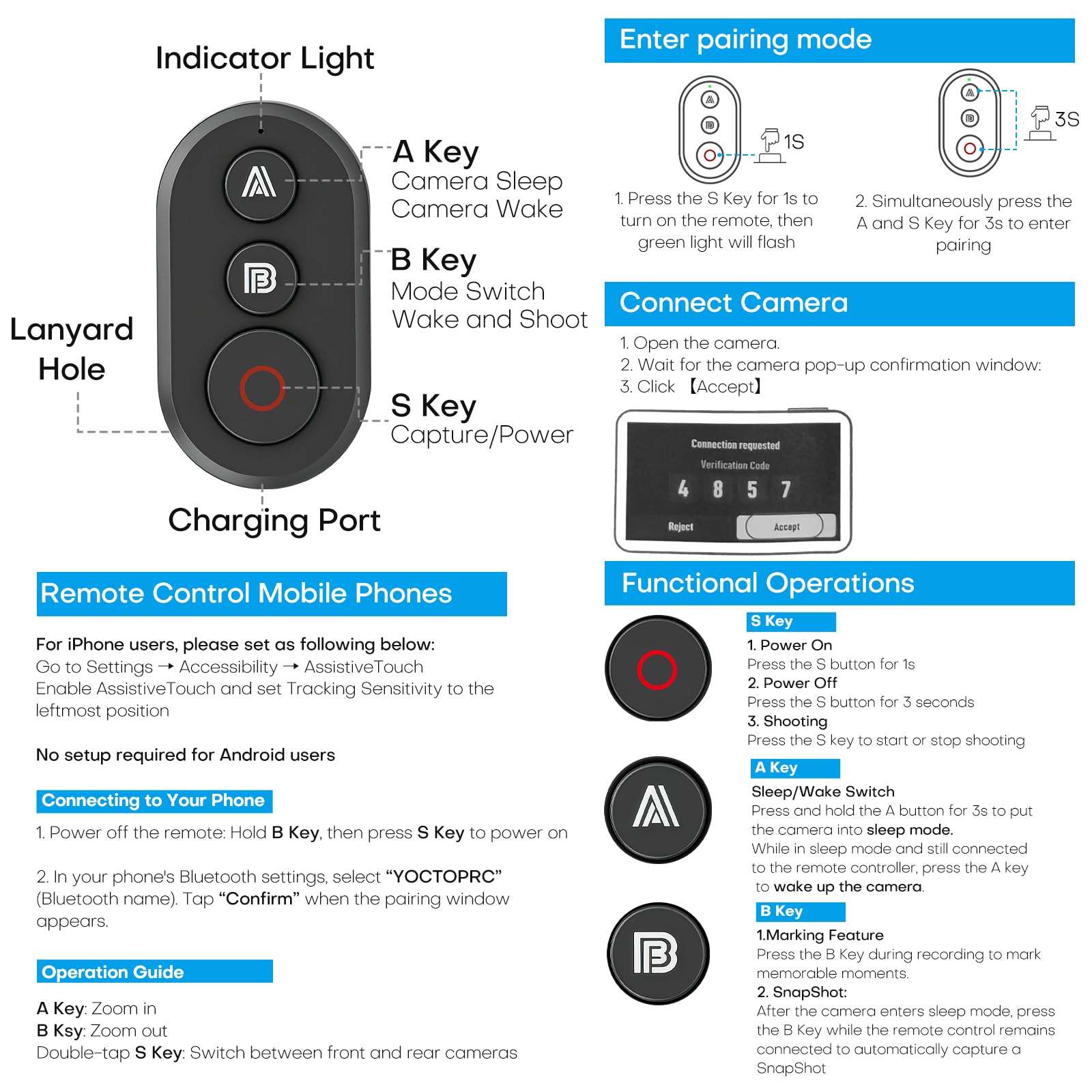 REYGEAK Télécommande Compatible avec Les caméras DJI Action 6/Aion 5 Pro/Action 4/Osmo 360, portée de 25 m, Suivi précis des mouvements, Bracelet Intelligent, Support vélo