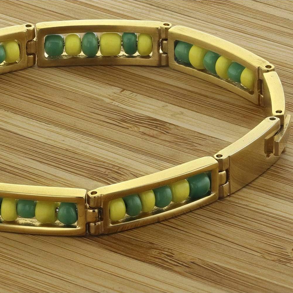 Stainless Steel Green and Yellow Beads Babalawo Amulet Protection Orula Bracelet for Men and Women 8" - Unisex Stylish Good Luck Bracelet Perfect Addition to Jewelry Collection