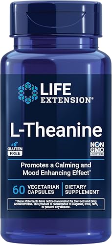 Life Extension L-Teanina, Aminoácido teanina, Calma, Relajación, Estado de ánimo, Sin gluten, Sin OMG, Vegetariano, 200 mg, 60 Cápsulas