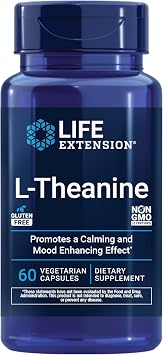 Life Extension L-Theanine, Amino Acid theanine, Calm, Relaxation, Mood, Gluten-Free, Non-GMO, Vegetarian, 200 mg, 60 Capsules