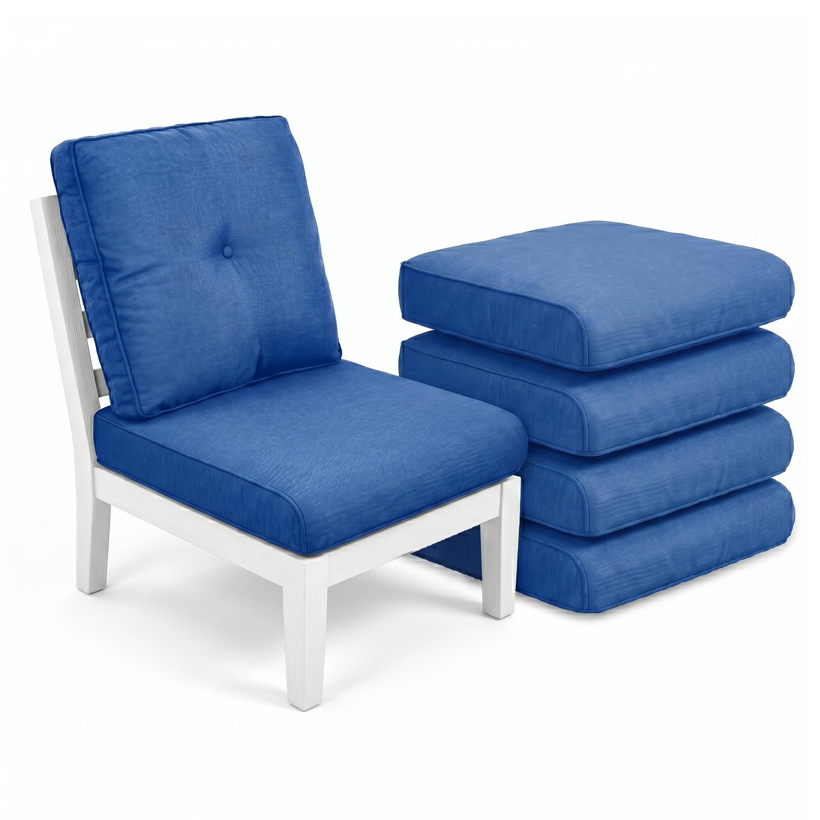 Luxury 4" Thick Outdoor Cushion Set of 5 - 22x24 Patio Furniture Cushions with 28D High-Density Foam, Water-Resistant &amp; Fade-Resistant Fabric, Removable Covers for Patio Furniture Sofa Couch -Blue