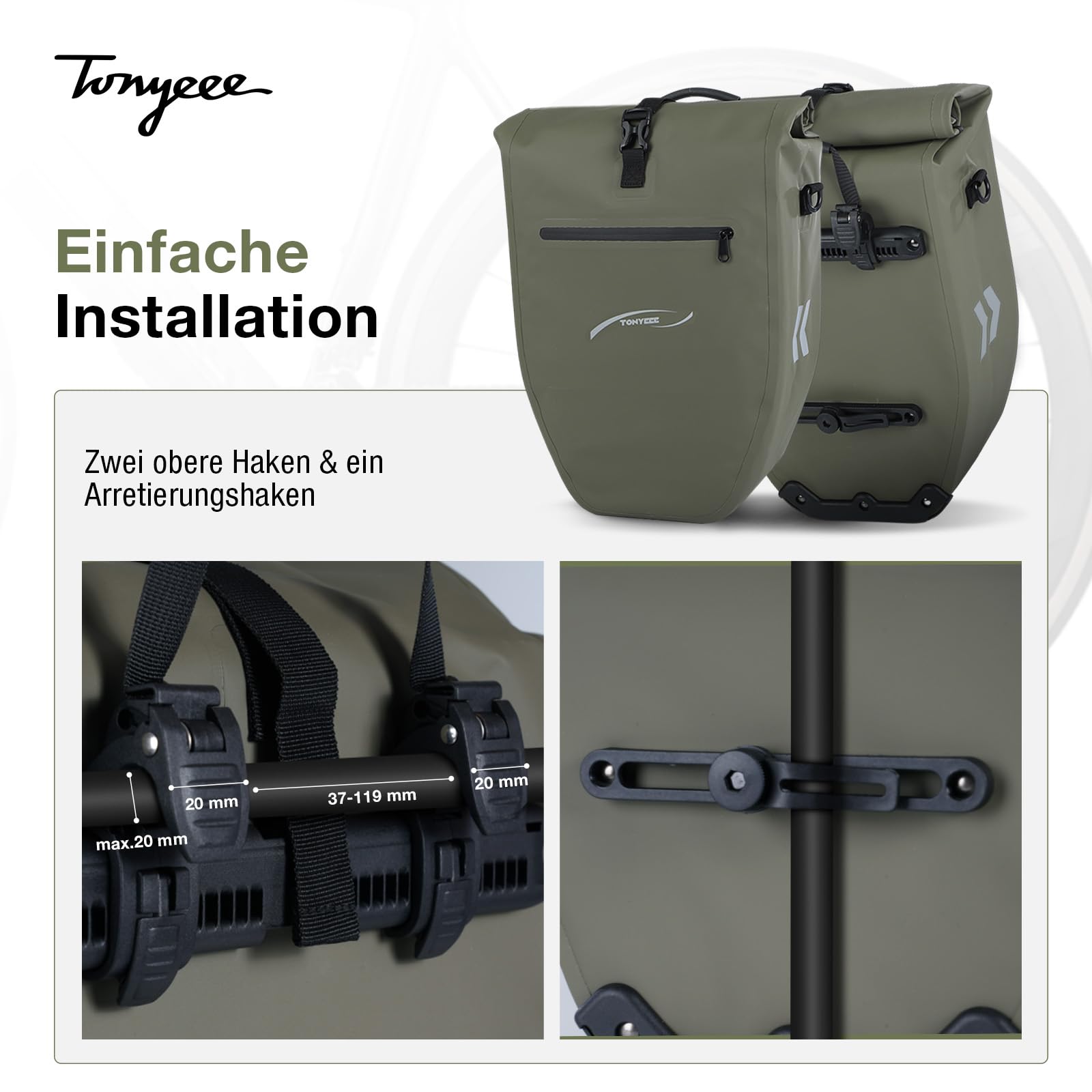Tonyeee Grande sacoche étanche pour porte-bagages - Volume de remplissage de 28 l avec poignée de Tonyeee Grande sacoche étanche pour porte-bagages - Volume de remplissage de 28 l avec poignée de
