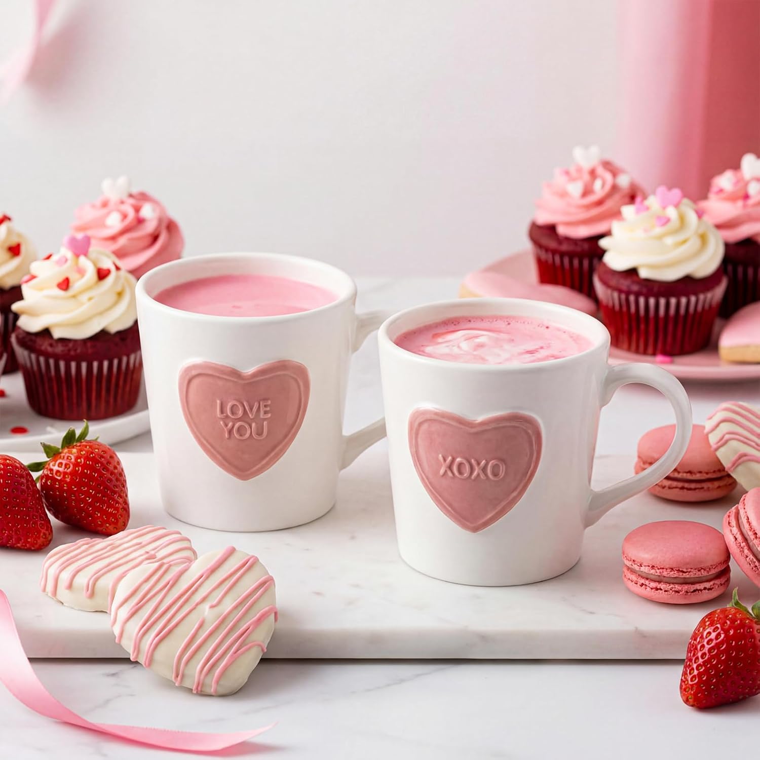 Didaey 2 Pack 14 oz Heart Mug Valentines Gift with 3D Heart “xoxo” “love You” Ceramic Mugs Cute Coffee Mug for Women Tea Cup for Loved Ones, Birthday, Holiday, Christmas, Valentine's Gift