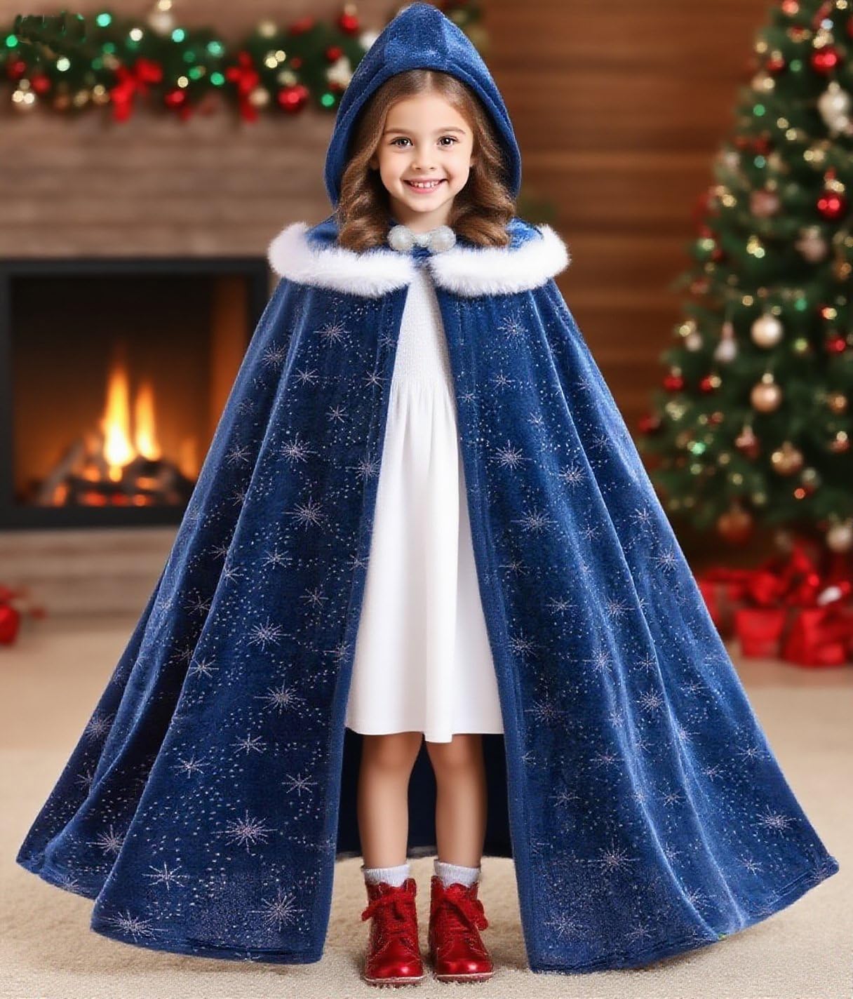 Girls Luxurious Elsa Anna Velvet Hoode Cape Kids Princess Dress up Cloak Girls Velvet Fancy Cloak - Image 2