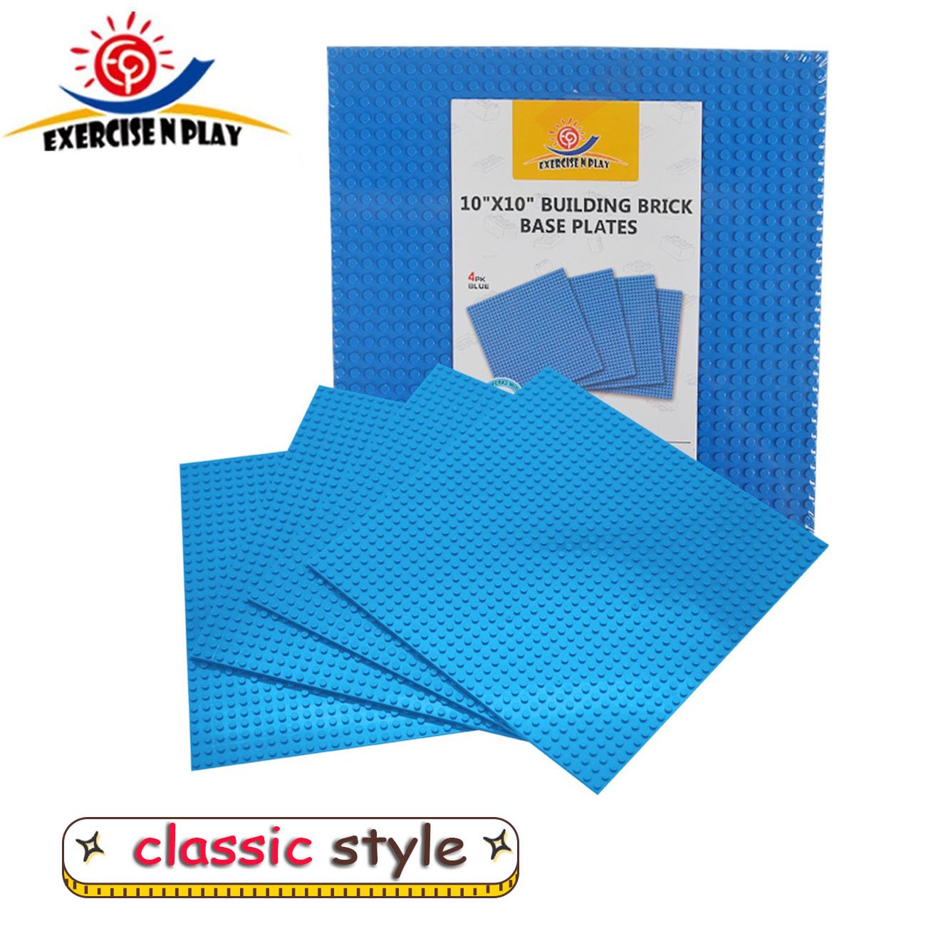 Wonderful Kids Building Bricks Base Plates 10"x10" Compatible with All Major Brands,Building Brick Base Plates for Play Table or Displaying 4 Pack (Blue)