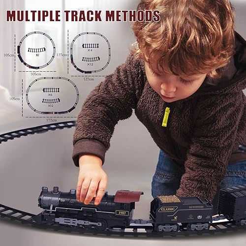 Miniatura 2 de Juego de tren de juguetes eléctricos para niño, modelo de pista de tren a control remoto, juguete con locomotora, luz, sonido. Tren para árboles de