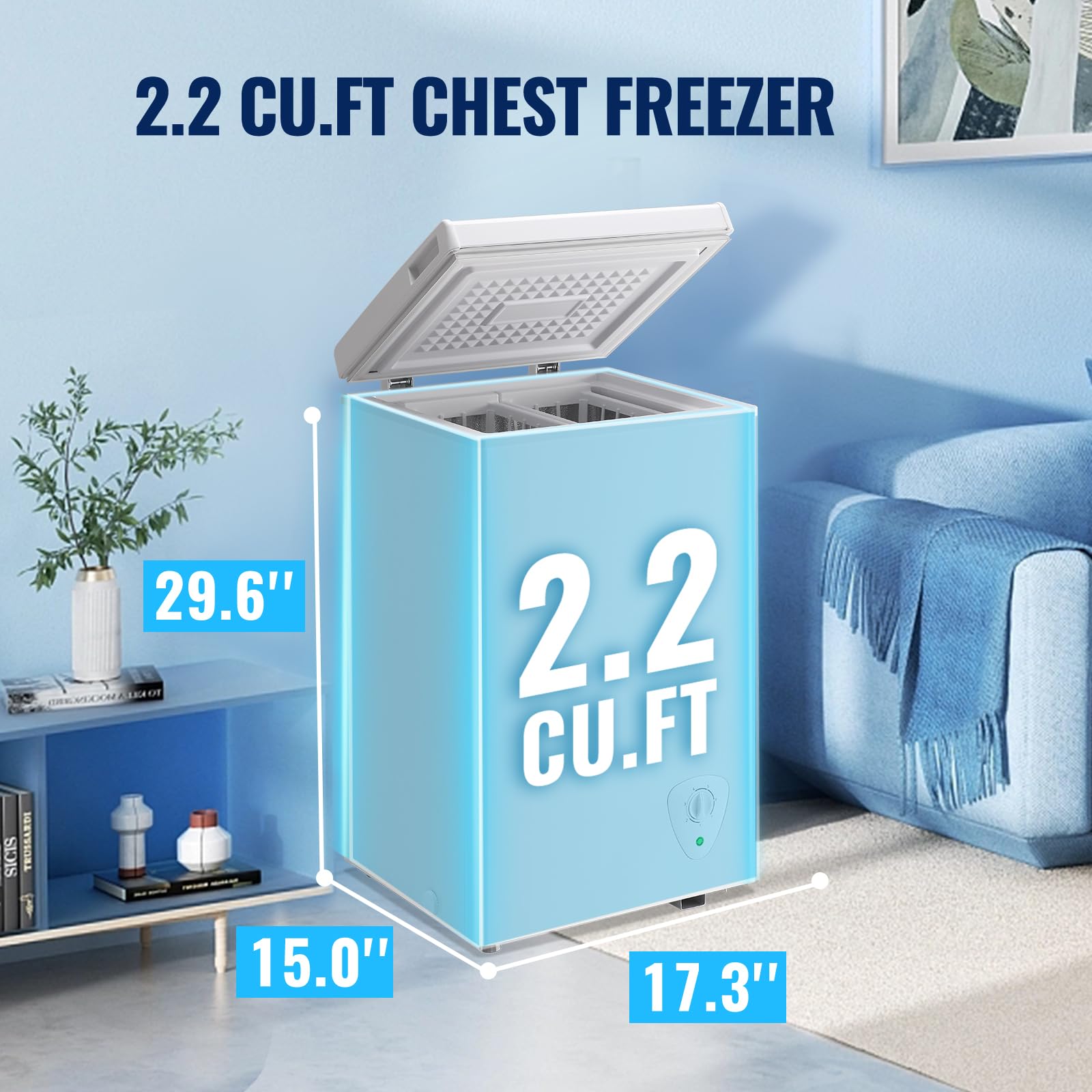 Tacool 2.2 Cu.Ft Freezer Chest Freezer With Wheels Suit For Singel Removable Basket Traditional Manual Temperature Control For Bedroom, Dorm White on Fridge.com - View 3