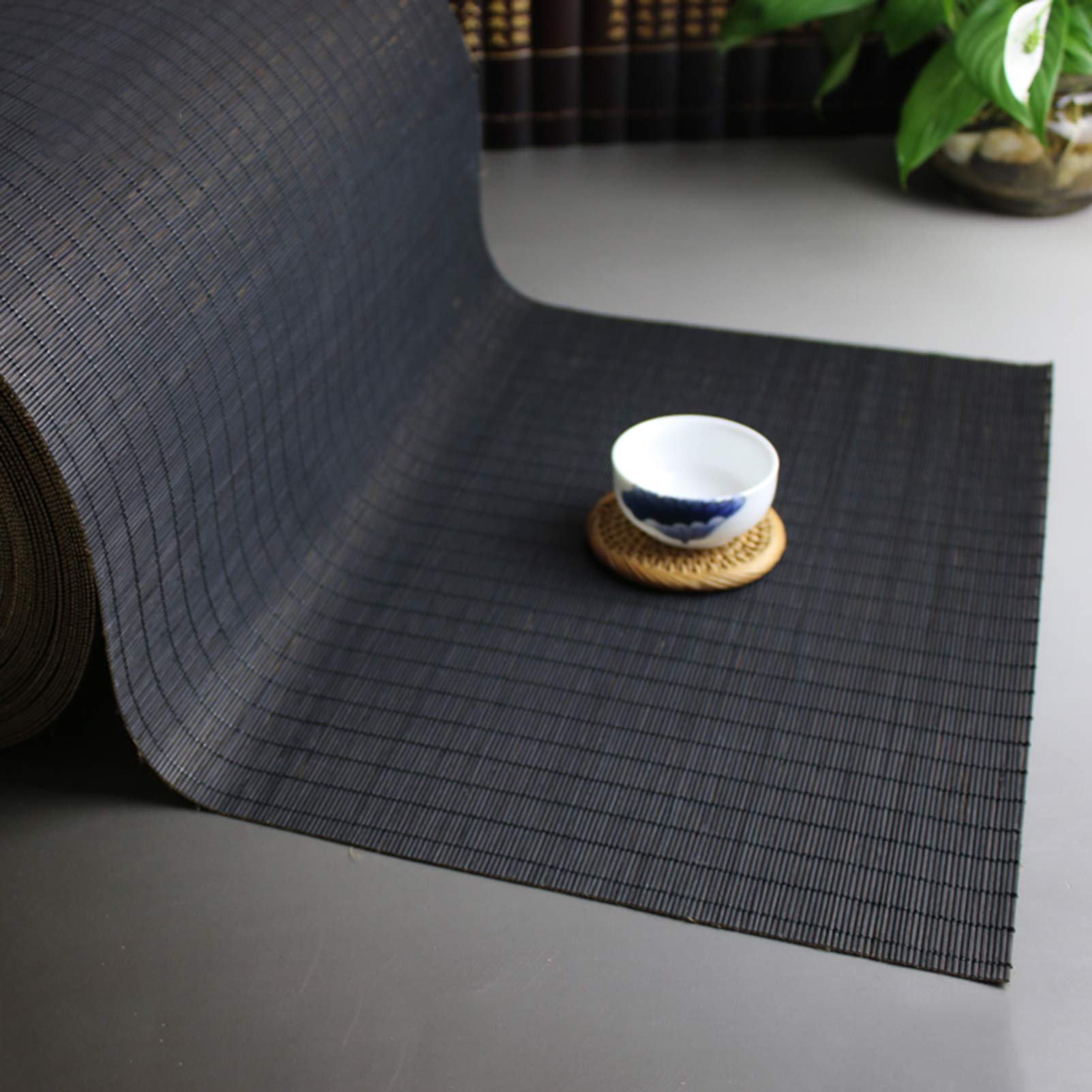 Camino de mesa de bambú negro de estilo japonés, antideslizante, con aislamiento térmico, para mesa de comedor, decoración elegante del hogar, tamaño: 60 x 150 cm