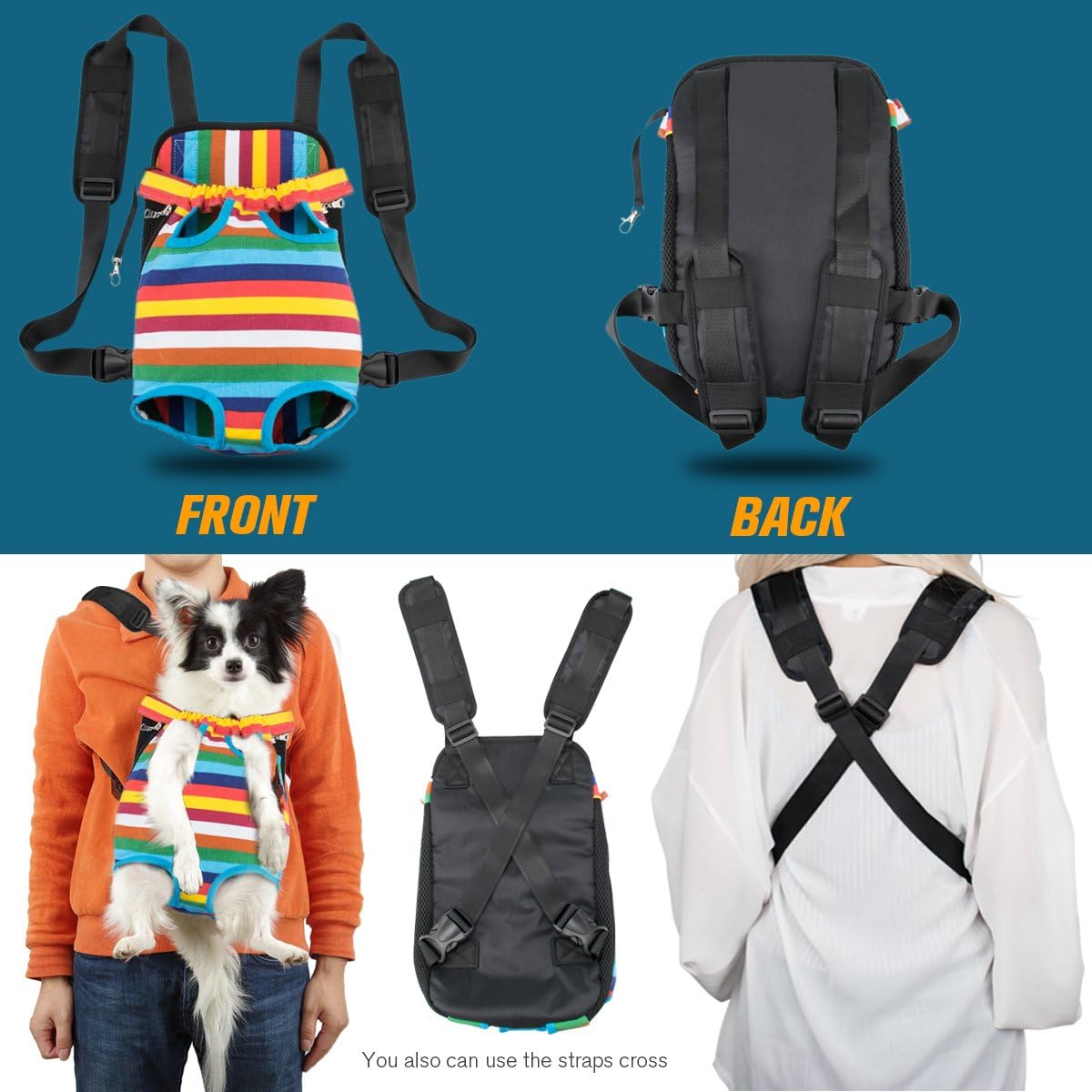 Legs Tail Out Dog Carrier Travel Pet Bag Backpack Front-Facing Sturdy Comfortable Easy-Fit for Traveling Hiking Bike and Motorcycle(L)