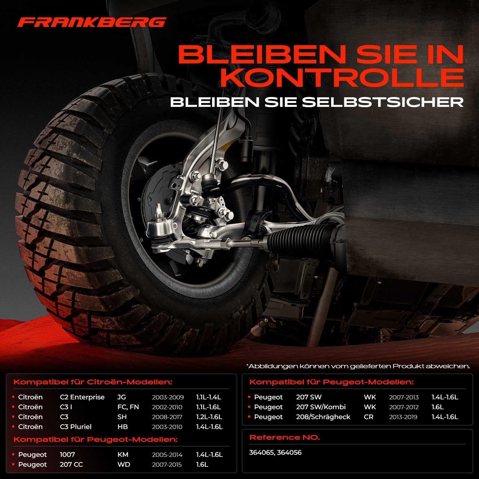 Frankberg 2x Giunto sferico anteriore inferiore 364056 364065 | Compatibile con: 2008 I Van CU, 207 SW Box/Combi WK, 208 Box/Hatchback CR, 2008 I CU, C3 Picasso SH, DS3 Cabriolet SB, 207