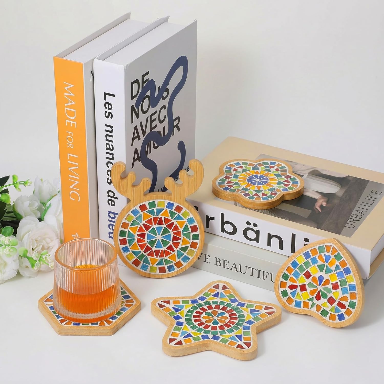 10 Pcs Wooden Assorted Shapes Mosaic Bases Wooden Mosaic Base for DIY, with Wood Surface for Handcrafted Glass Mosaic Tiles Crafts for Adults and Kids