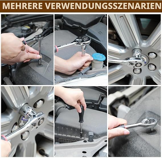 46 Piece Socket Spanner Set 1/4 Inch Ratchet Box Socket Spanner Bit Set Multi-Tooth Set Bits Socket with Quick Release & Reversible Ratchet for Repair Car Home