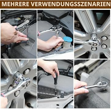46 Piece Socket Spanner Set 1/4 Inch Ratchet Box Socket Spanner Bit Set Multi-Tooth Set Bits Socket with Quick Release & Reversible Ratchet for Repair Car Home
