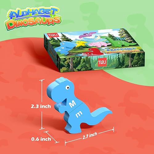 Miniatura 7 de TQU Juguetes magnéticos de dinosaurio para niños de 2, 3, 4, 5, 6 años, 26 juguetes de aprendizaje del alfabeto Montessori, letras educativas a