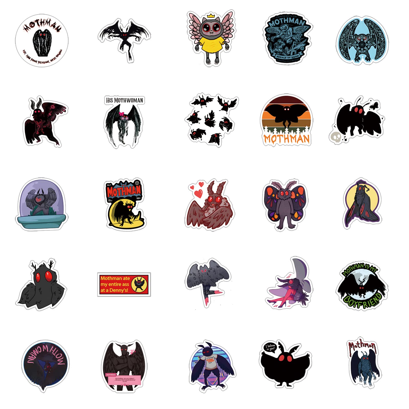 63 adesivi Mothman Cryptid, adesivi impermeabili per casco e telefono portatile, per bambini, adolescenti, adulti, per compleanni, feste di Halloween, decorazioni, bomboniere