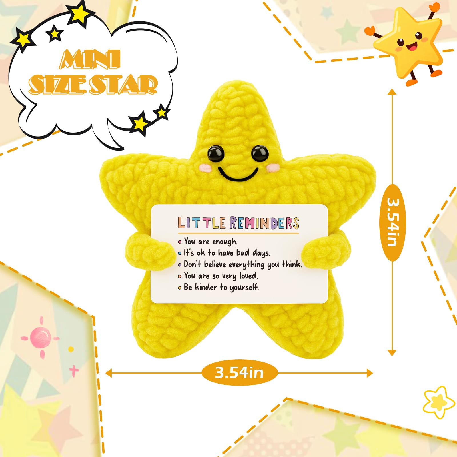 Mental Health Gifts for Women, Crochet Star with Positive Affirmations, Cheer Up Thinking of You Gift for Friend, Anxiety Relief Get Well Soon Self care Gifts