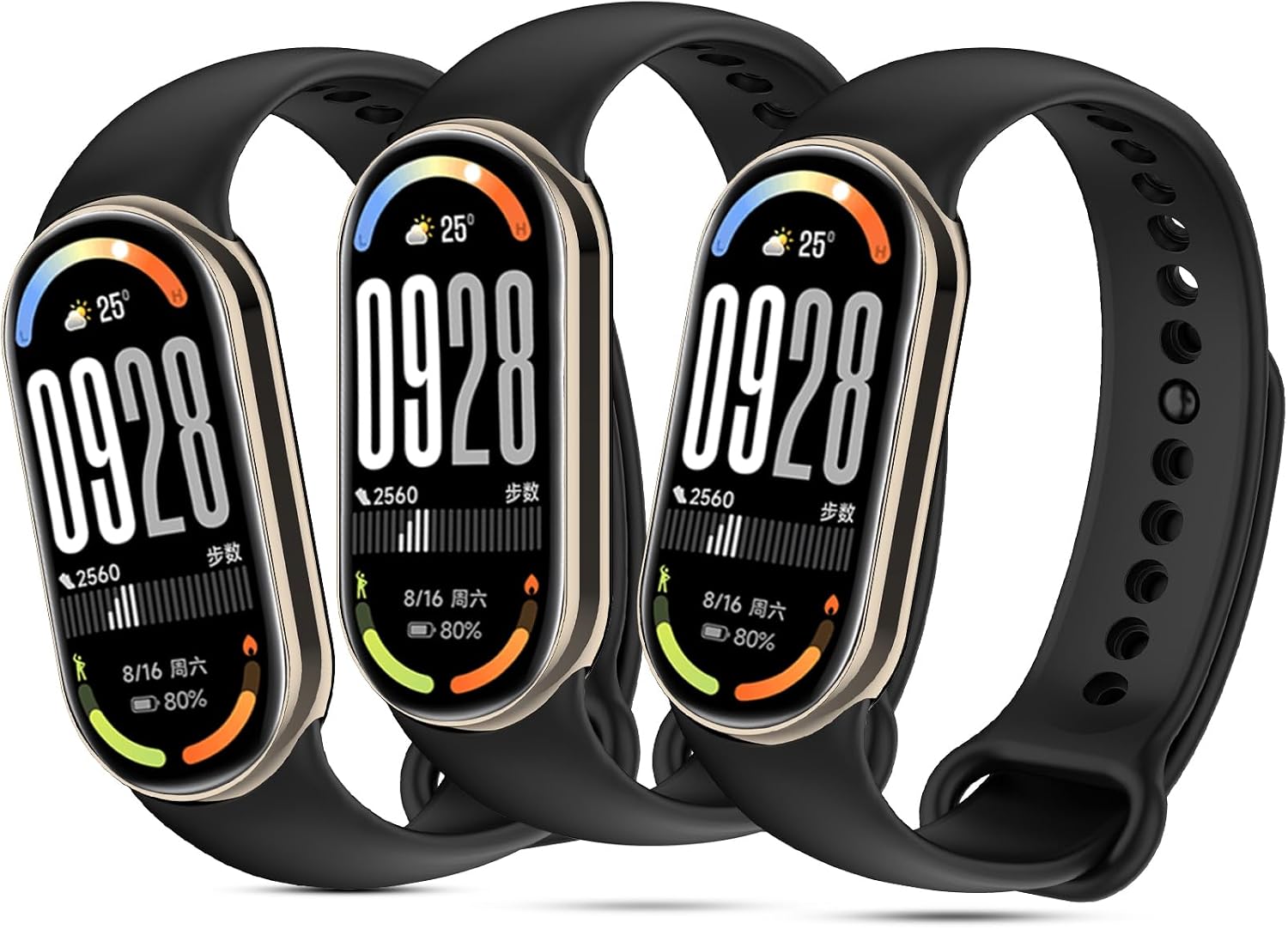 3 Replacement Wristbands Compatible with Xiaomi Band 10/9/8 Wristband Sport Silicone Bracelet Replacement Strap for Miband 8/9/10