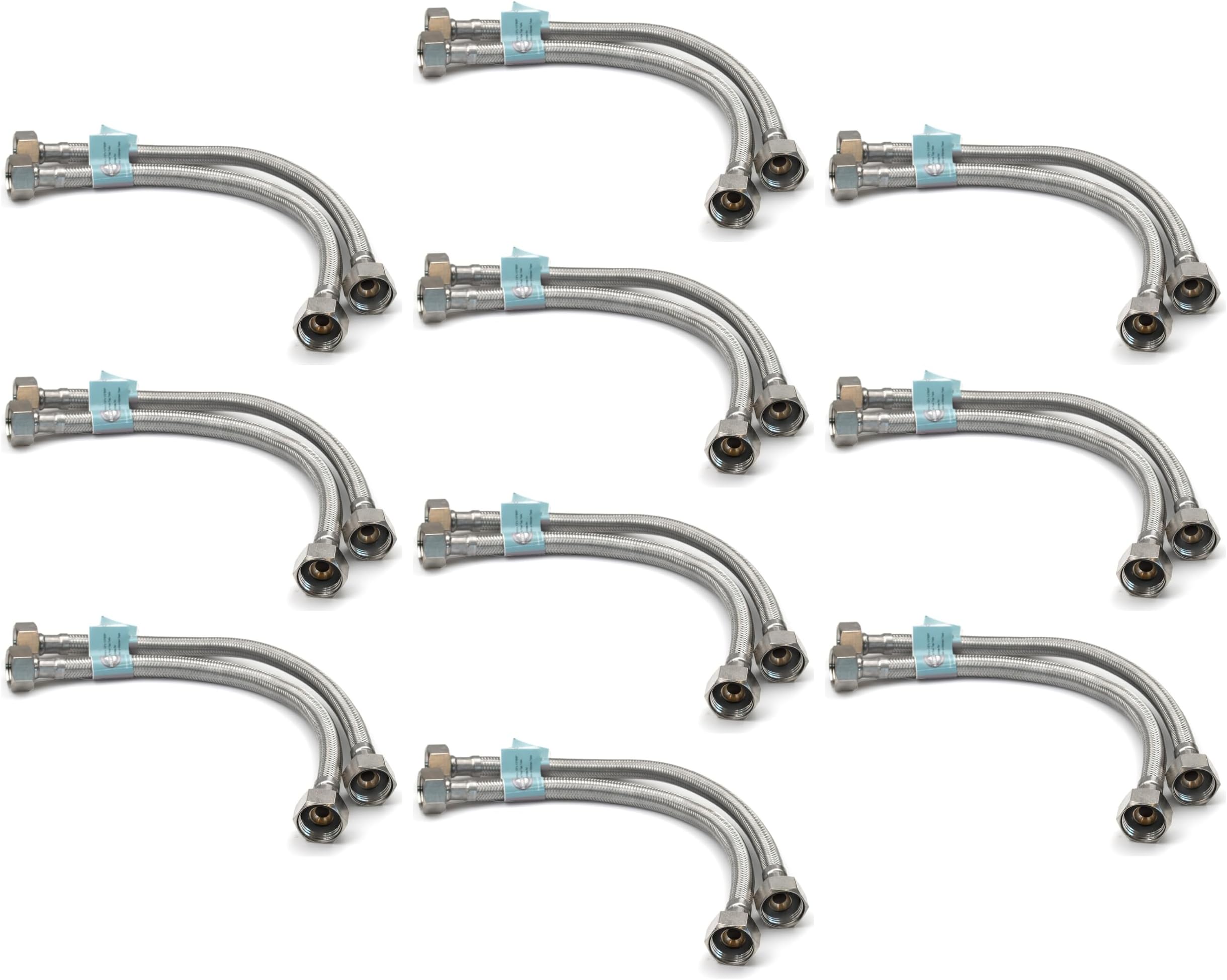 Xcel HomeFlexible Hose Pipe 10 Pairs, 1/2" x 1/2" BSP 300mm Stainless Steel Flexi Pipes, Rust-Free Corrosion Resistant Monobloc Tap Connector, Replacement for Kitchen Sink & Bathroom Basin