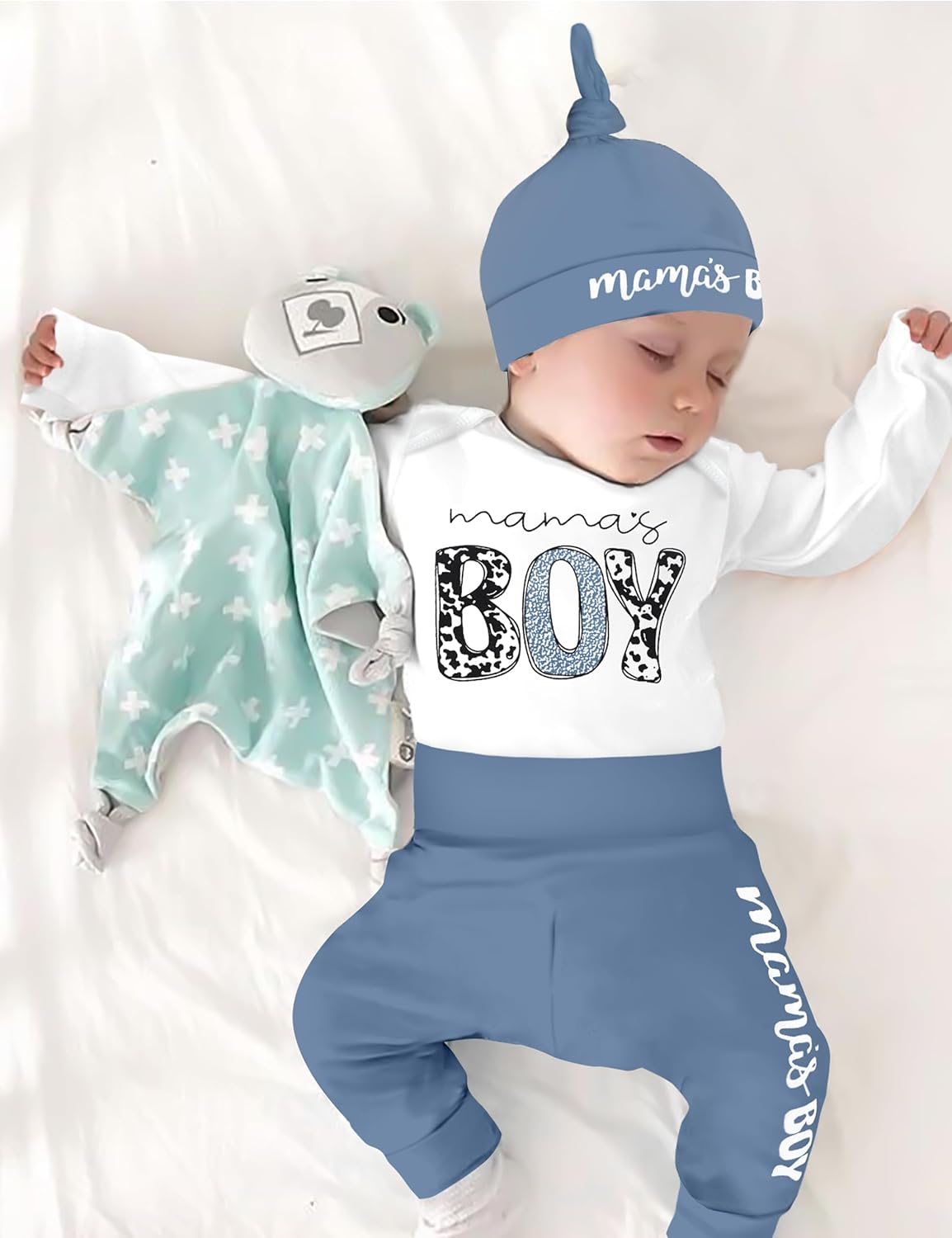 Fommy Newborn Baby Boy Clothes New to The Crew Letter Print Romper+ Pants+Hat 3PCS Outfit - Image 3