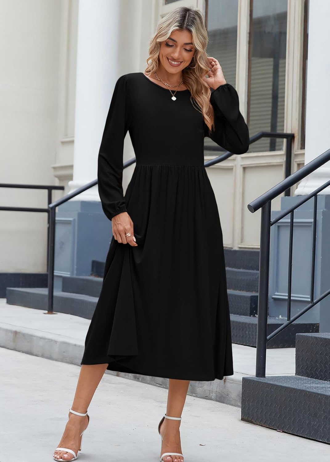 Zeagoo Long Sleeve Dresses for Women 2026 Fall Winter Casual Flowy A-Line Boho Midi Party Long Dress with Pockets - Image 3