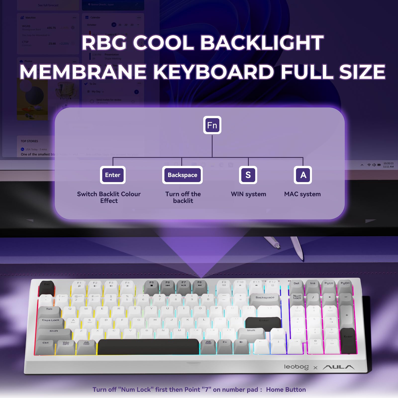 LEOBOG Clavier sans fil Aula 98 touches à membrane pour ordinateur