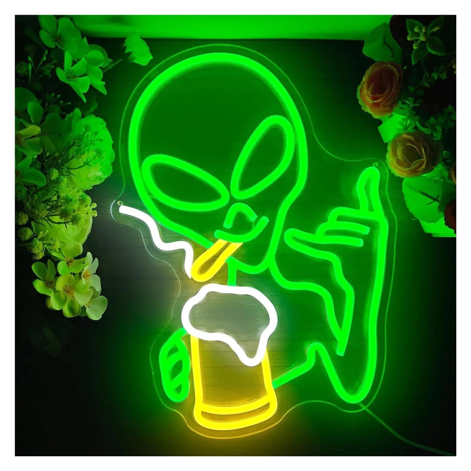 LEMST Signs Lamp Alien Beer Neon Sign Light Dimmable USB Powered for Game Room Man Cave Bar Store Club Party Birthday Wall Decor 27.5cmx38cm