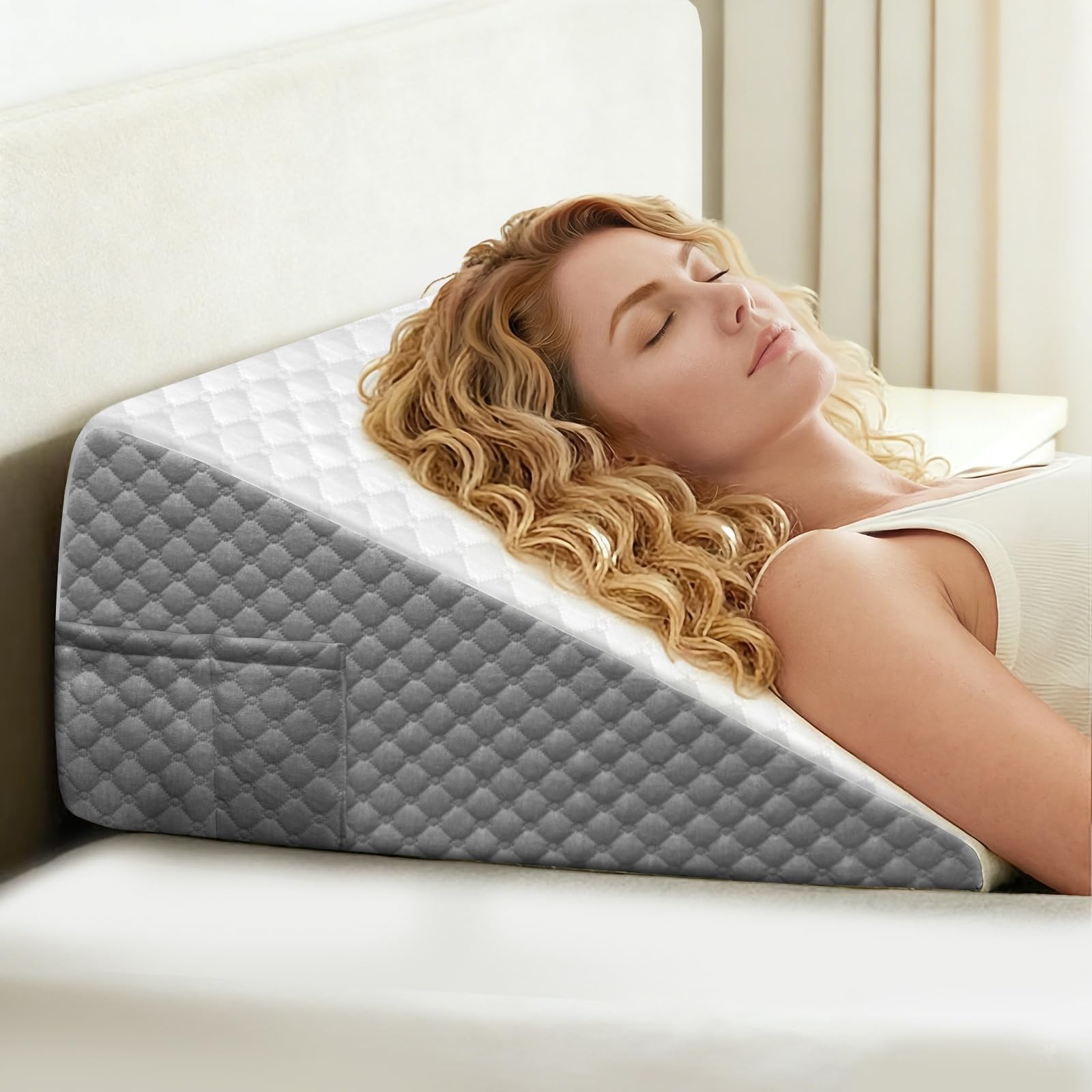 OAISZ Wedge Pillow, 7.5 Inch Bed Wedge Pillow for Headboard, After Surgery, Sleeping，Back Pain Relief, Memory Foam Top, LightGrey