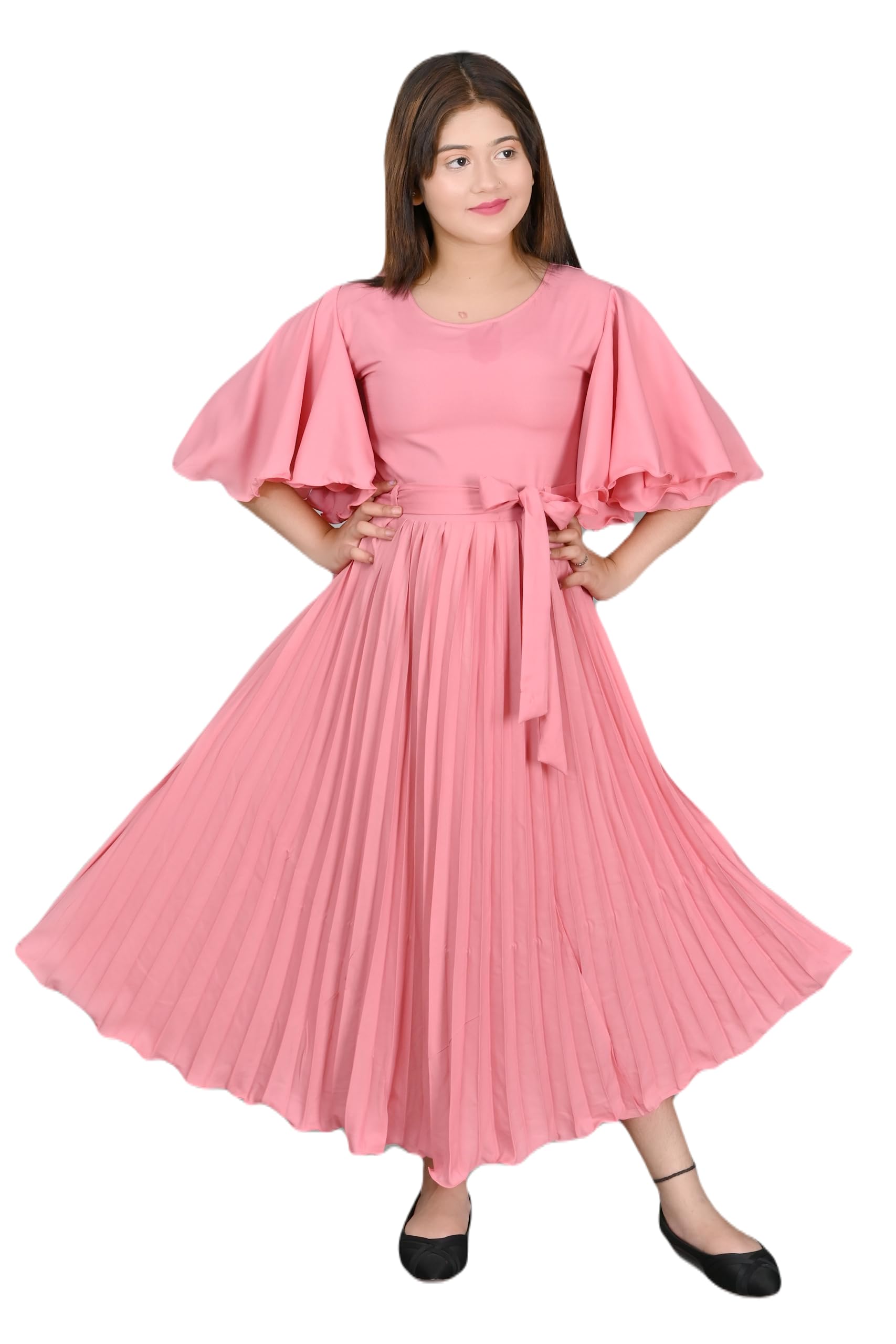 JM Enterprises Online Cotton Blend Casual Maxi Solid Dress for Girls