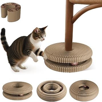 Kitty Curls Magic Organ Cat Scratching Board,Foldable Accordion Kitty Cat Scratcher for Indoor Cats,Wood Grain Circle