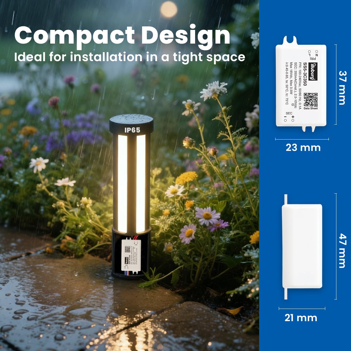 LED Trafo Wasserdicht IP65 350mA Konstantstrom 1W - 3W Flackerfrei Kompakt 47x23x21mm LED Netzteil Treiber Transformator Driver