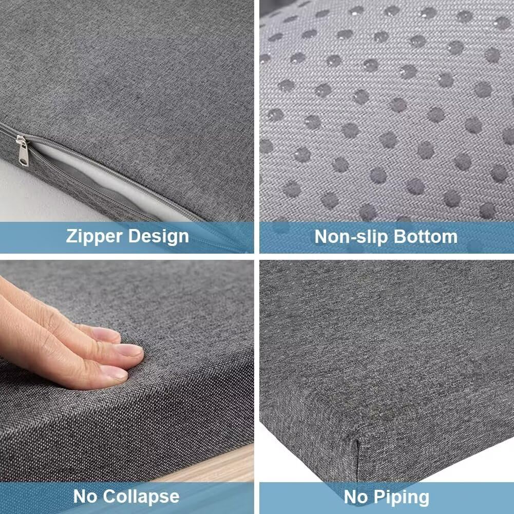 屋外ベンチクッション 140x50x3cm カーキ 厚さ3cm 滑り止めシートパッド 取り外し可能なリネンカバー付き ガーデンベンチ