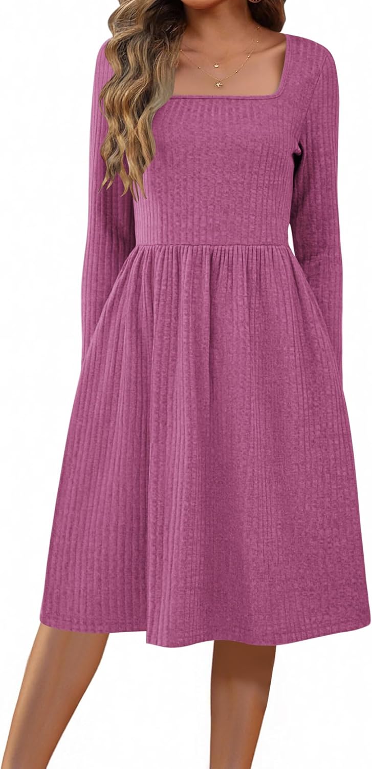 ZEAGOO Women Dresses Spring Fall 2026 Sweater Dress Long Sleeve Casual Knit Dresses with Pockets