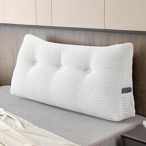 Miniatura 26 de Cabecera triangular grande, respaldo de cuña y de posicionamiento, almohadas de lectura, almohadas para cama de día, literas, con funda extraíble,