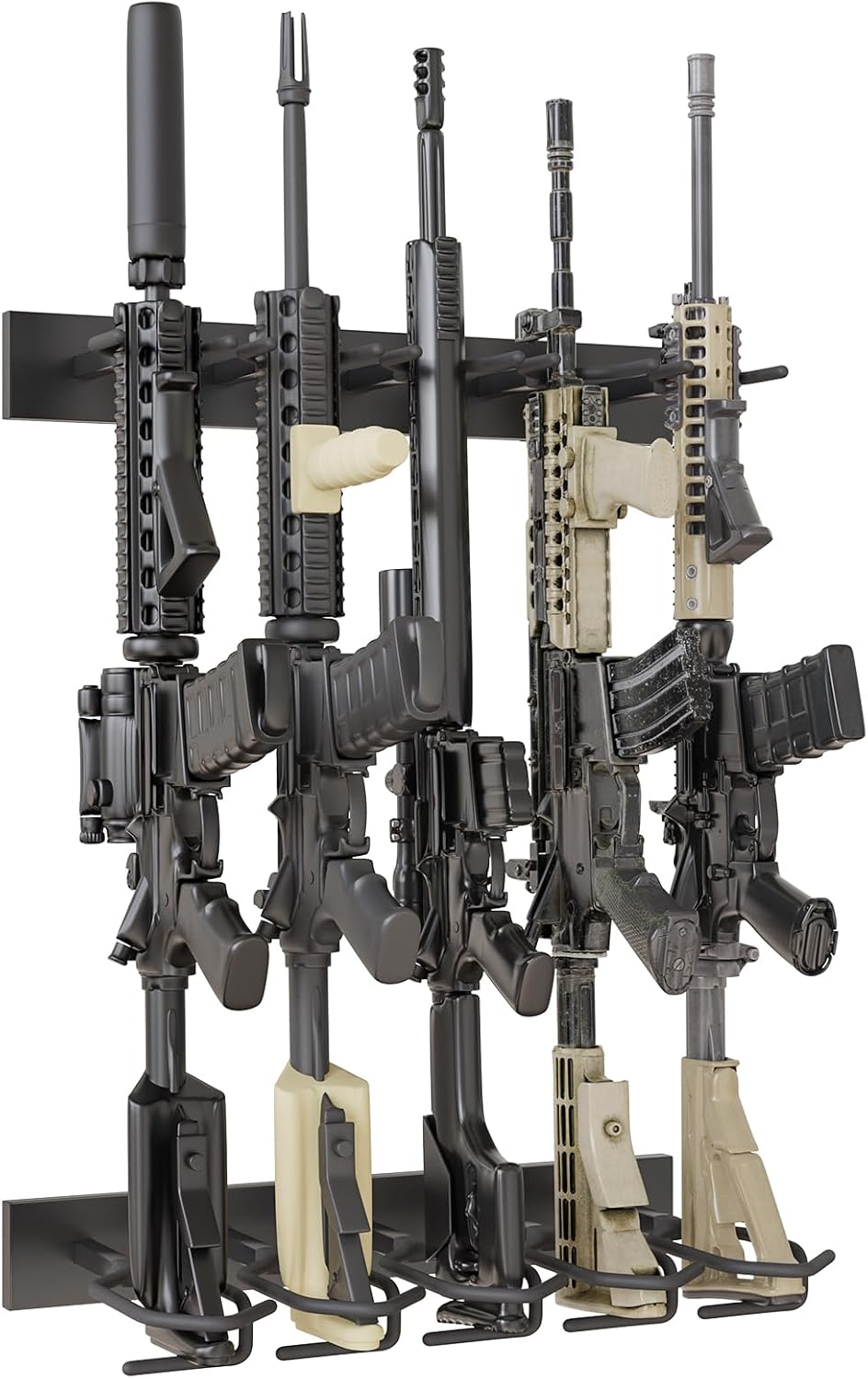 Gun Rack for Wall, 5 Slot Gun Wall Mount, Heavy Duty Steel Indoor-Gun-Racks Securely Hold Shotguns Rifles Rack Display Stand