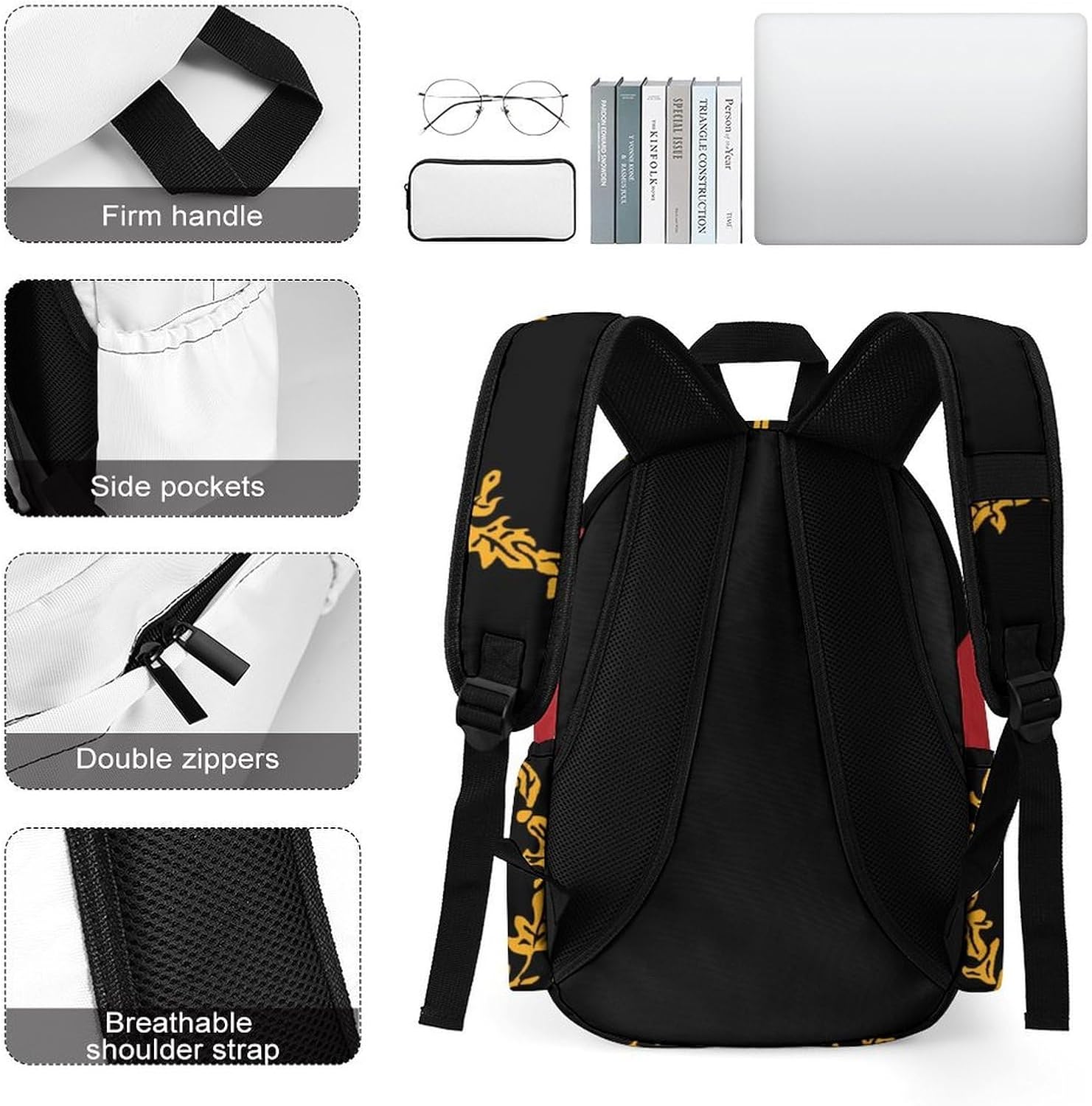 Black U.S. Heritage Flag Novelty Backpack Lightweight Daypacks image 4