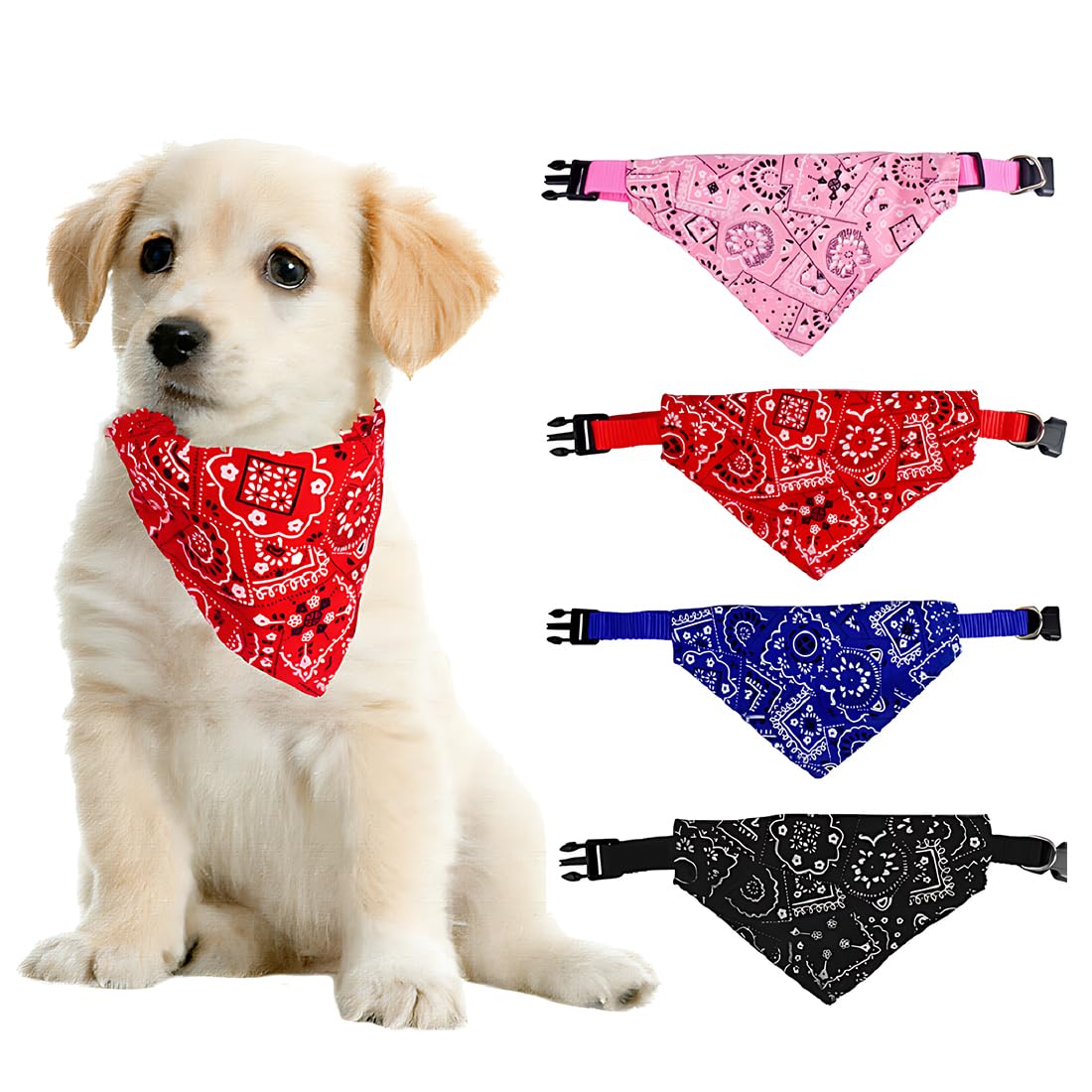 KXUSW Bandana para Perro Moda Collar para Perro Collar para Niño Bandana de Algodón Media Bandana con Collar para Perro 4 Piezas