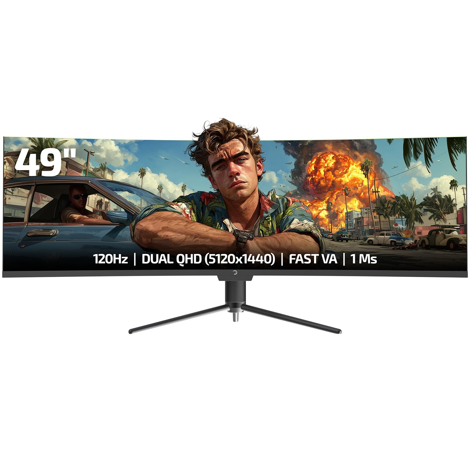 GAMEPOWER DQ49 49 Zoll Ultrawide Curved Gaming Monitor, 120Hz, 1ms, DQHD 5120x1440, 32:9 VA Panel, HDR400, Adaptive Sync, Höhenverstellbar, Integrierte Lautsprecher, HDMI & DP PC Bildschirm