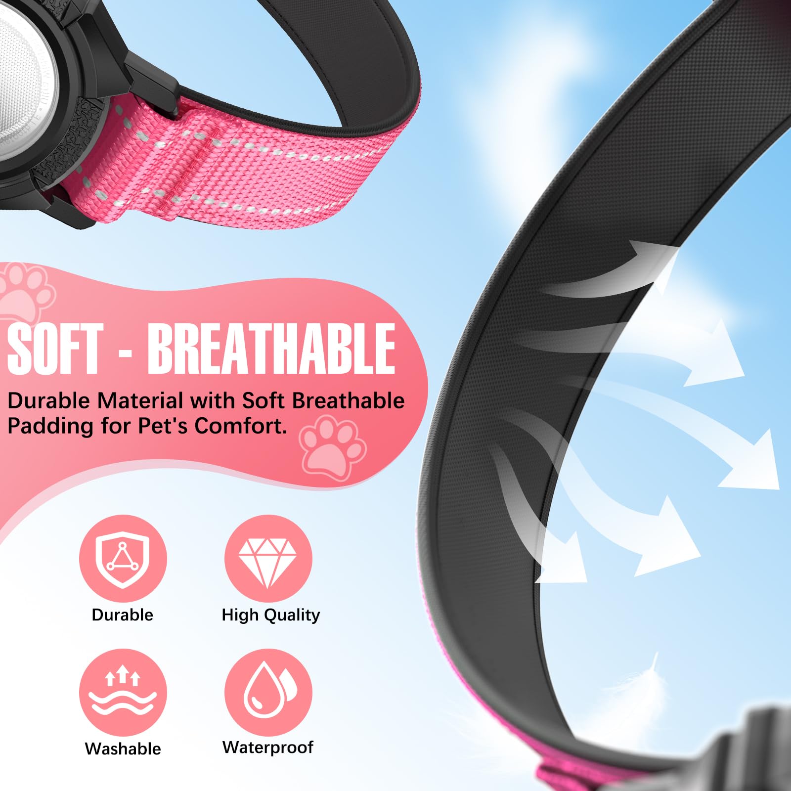 AirTag - Collar reflectante para perro con soporte para Airtag, impermeable IP68, collar de perro integrado con AirTag, ultra duradero, acolchado cómodo, collares de rastreador GPS para perros