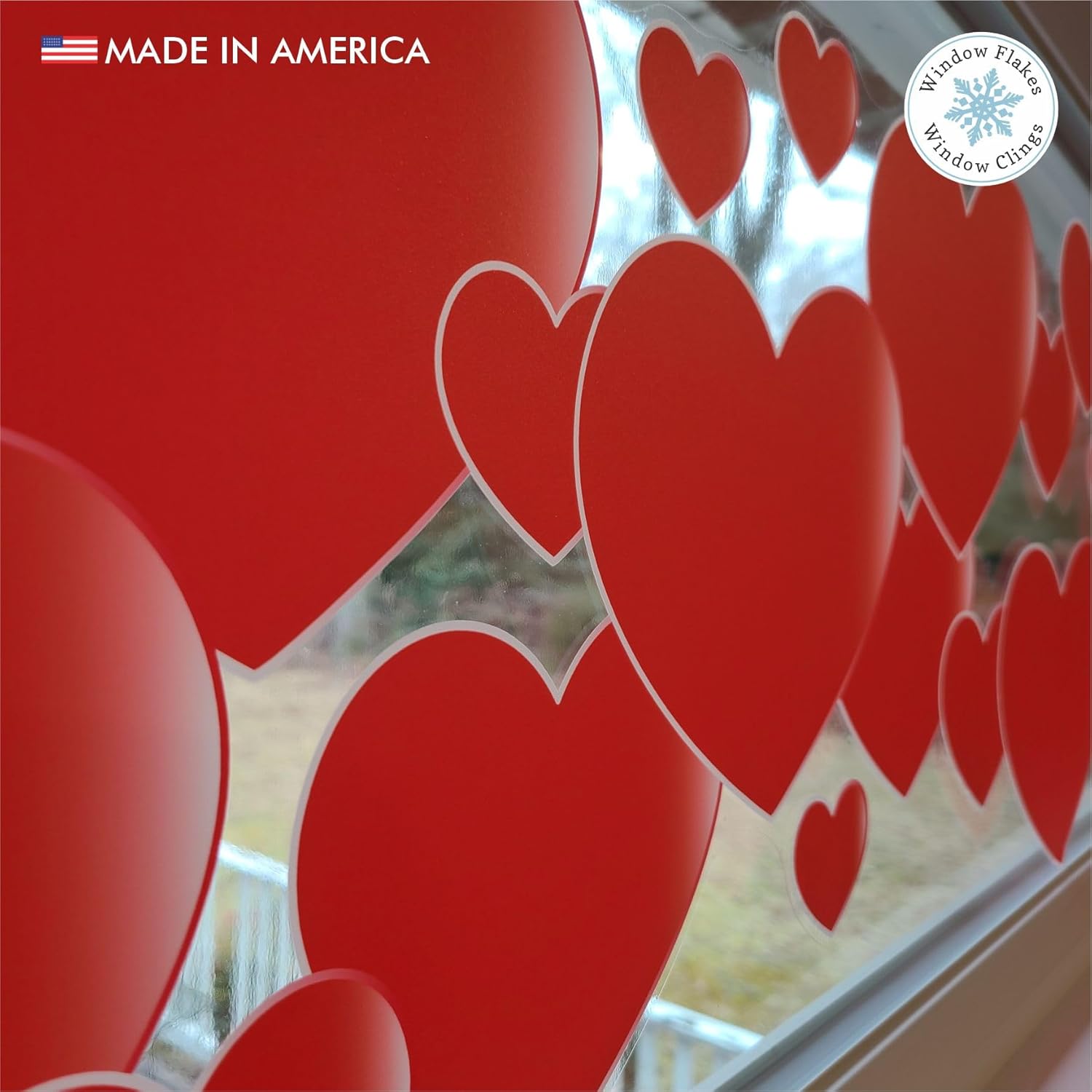 Valentine's Day Window Cling Decal Floating Red Hearts Border. Home, Wedding, Engagement Decor/Decoration. Large 47" Wide. Made in America.
