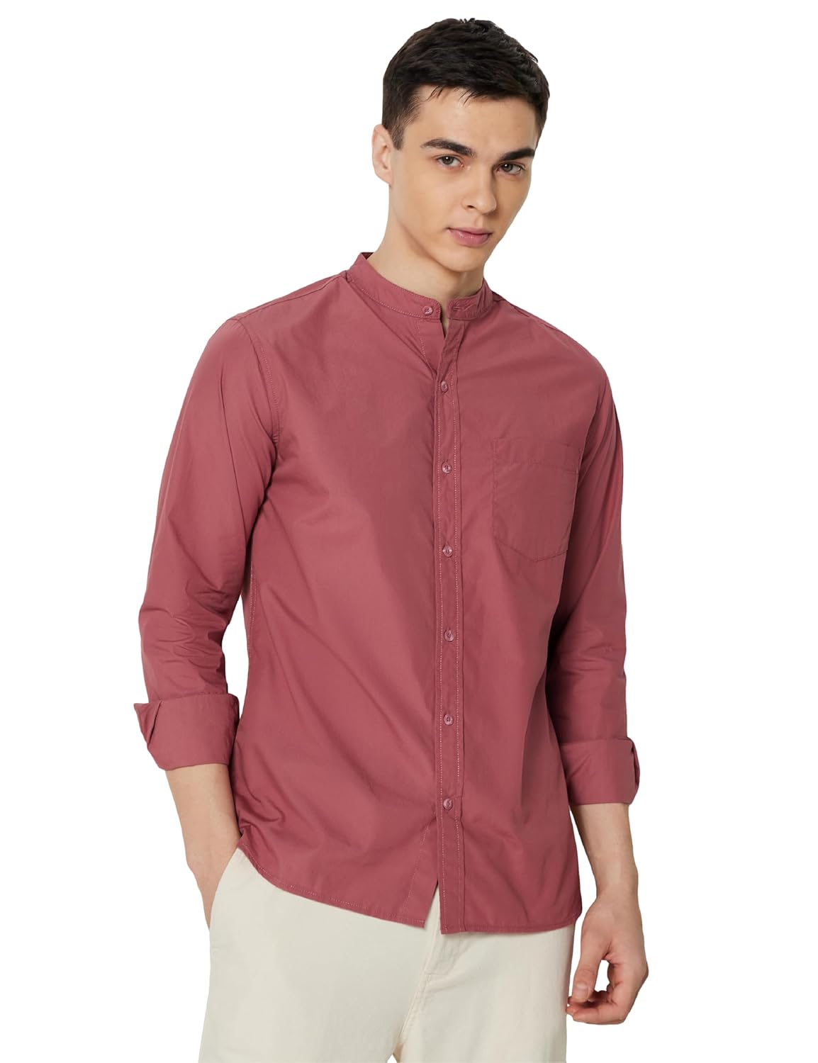 Symbol Premium Men’s Mandarin Collar Casual Cotton Poplin Shirt – Regular Fit |Full Sleeve | Pure Cotton (Available in Plus Sizes)