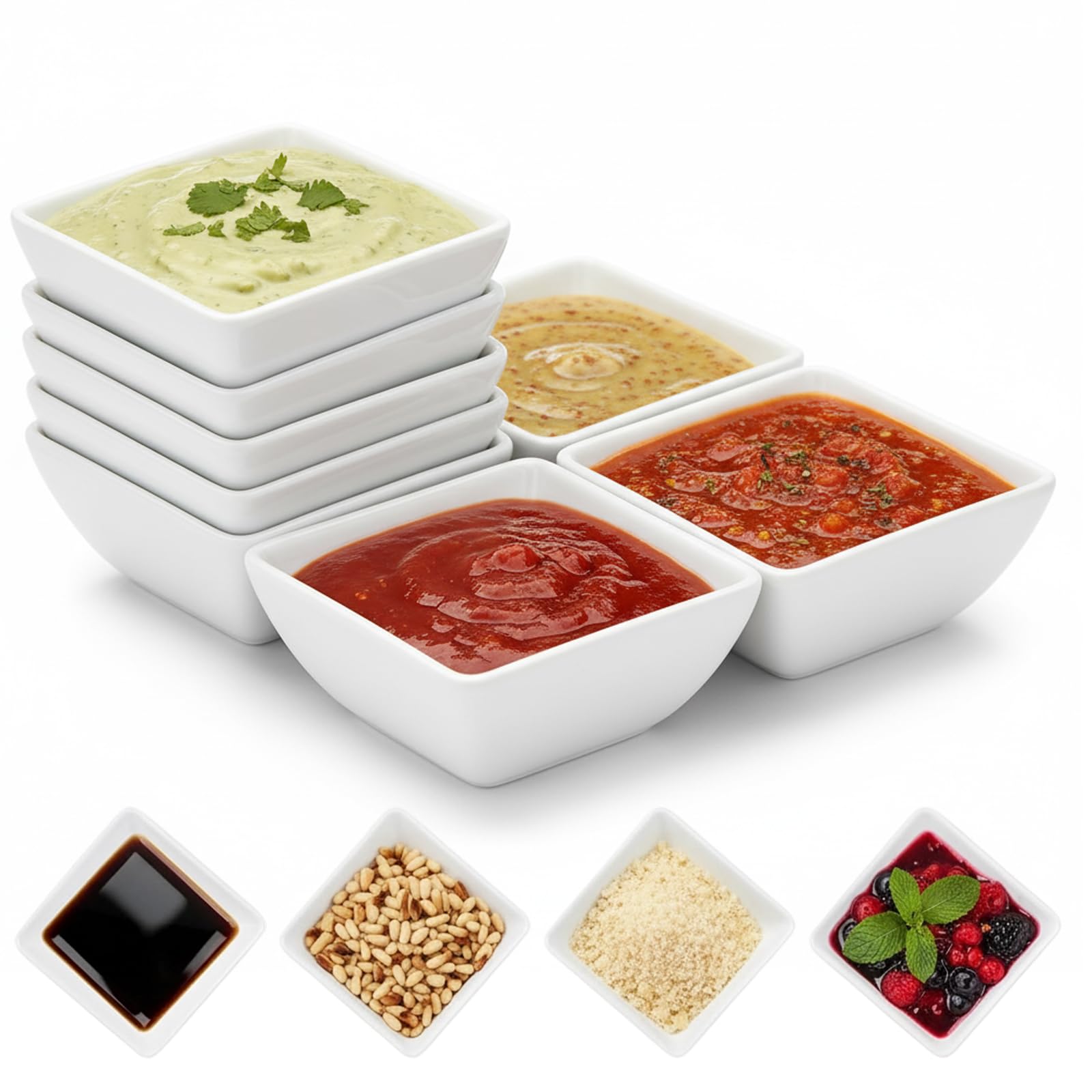 YFHUVB 8-Piece Dipping Bowls Set, 110ml Tapas Dishes for Multiple Sauces, Small Bowls for Snacks and Condiments, Dip Bowls, Kitchen Organization Solution for Home Cooking and Entertaining
