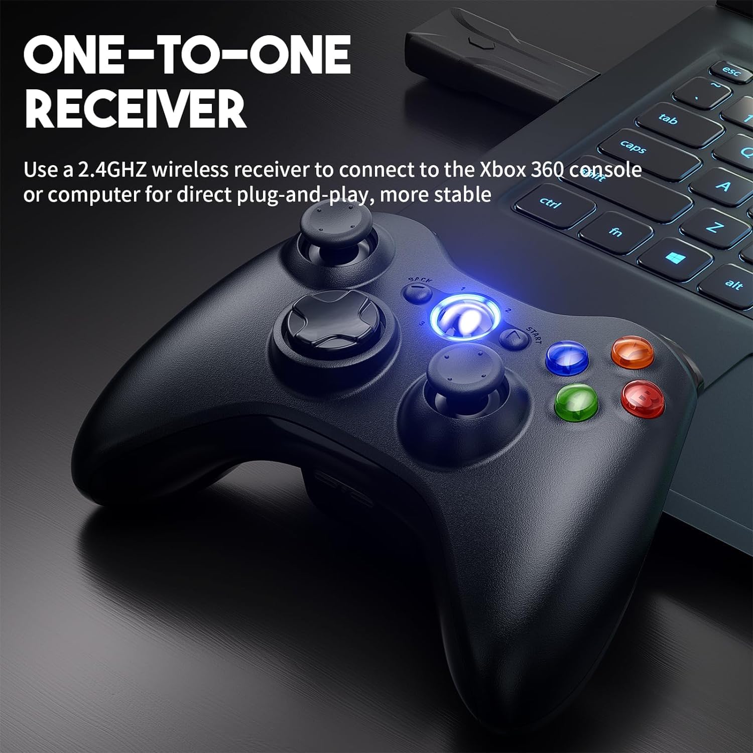 Bonacell Controller wireless per Xbox 360 Controller per PC con adattatore USB da 2,4 Ghz Design ergonomico e controller di gioco a doppia vibrazione per Xbox 360/Slim/Pc Windows 7/8/10