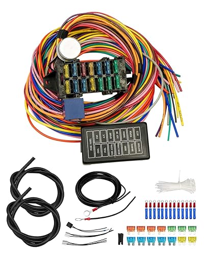 Arnés de cableado universal de 14 circuitos para Street Muscle Car Hot Rod XL, kit de arnés de cableado de fusible de 12 V compatible con Chevy Ford disponible en Yaxa Peru