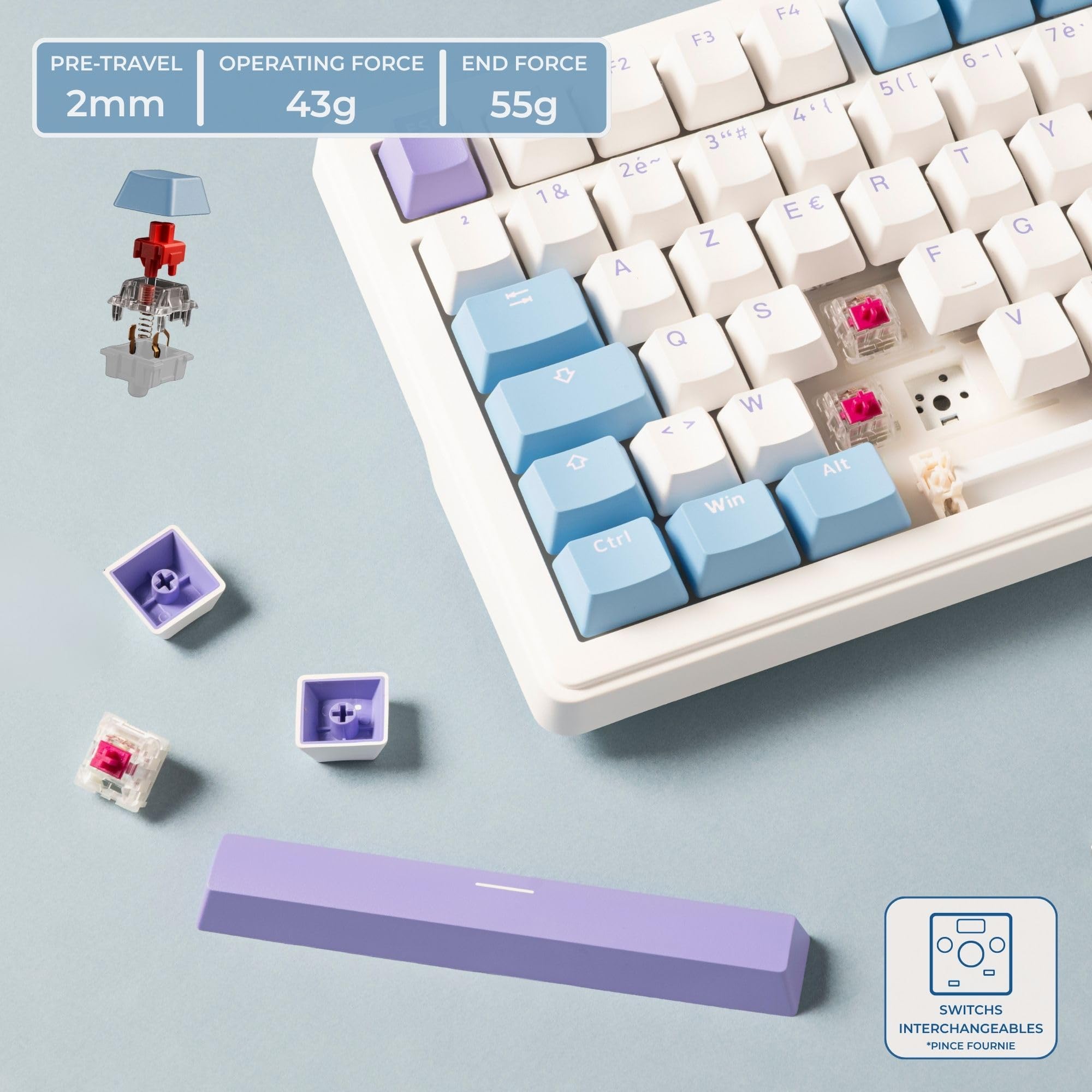The G-Lab - KEYZ ELITE 400 WB - Bezprzewodowa Klawiatura Gamingowa - Układ AZERTY FR - Mechaniczna Klawiatura z Hot-Swappable Switches, 5-Layer Gasket, Tri-Mode 2.4G/BT/Kabel, RGB i Makra, Win/Mac
