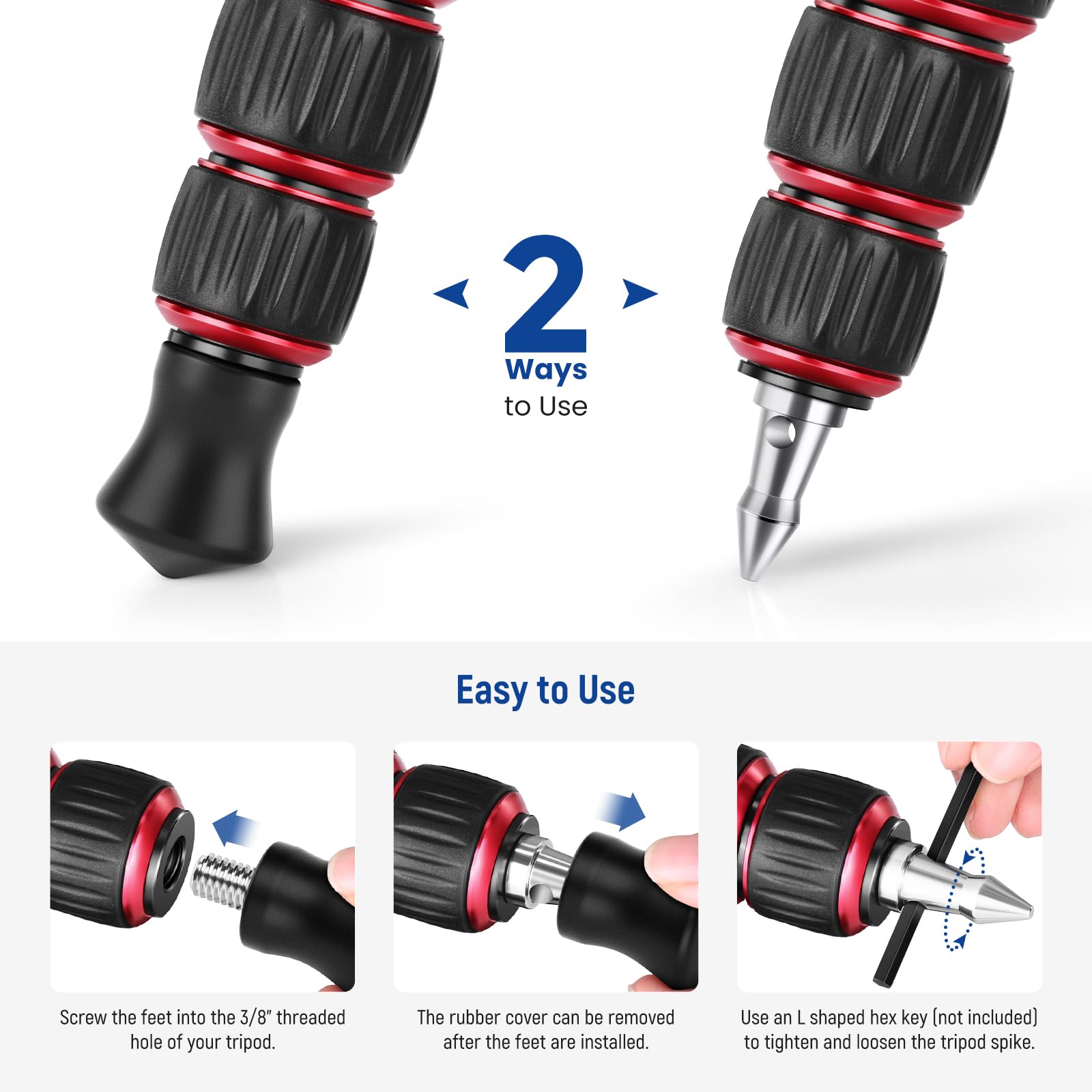 NEEWER Piedini in gomma per treppiede, 3 piedini antiscivolo per pavimento irregolare, 3/8", punta di ricambio compatibile con Andoer Gitzo Benro Induro Kingjoy Weifeng treppiede monopiede HW-21