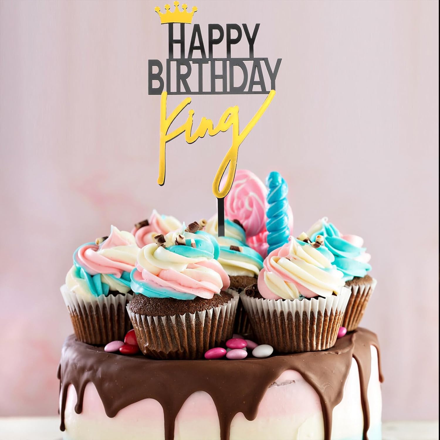 Birthday Cake Topper Set 5Pcs King Crown Cake Insert Non-Edible Birthday Party Decoration for and Adults