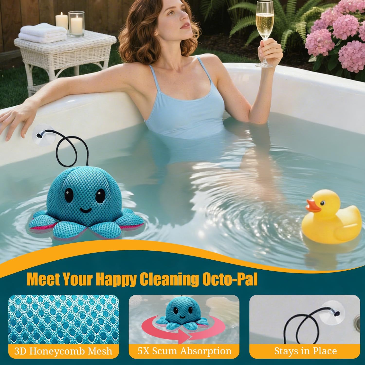 Hot Tub Scum Absorber - Reusable Spa Oil Absorbing Sponges with Smiley Faces, Compatible with Coleman/Intex/SaluSpa Inflatable Hot Tubs, Adult Spa Cleaning Accessories, 1PC