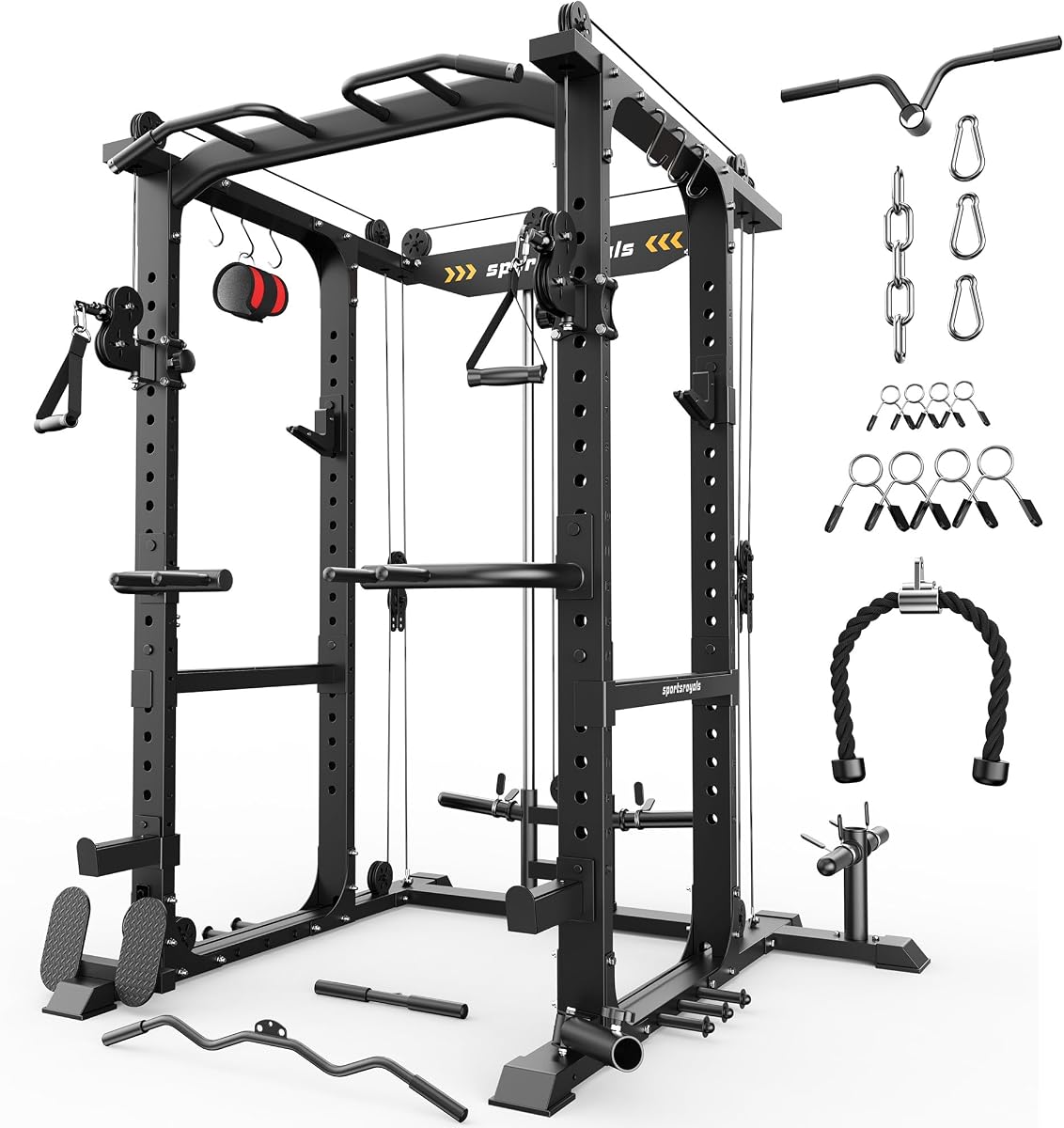 Power Cage, 1600LBS Squat Rack with Cable Crossover System | Power Rack with LAT Pull Down System, Workout Cage with Pulley System for Fitness Home Gym Strength Training