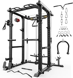 SPORTSROYALS Power Rack, Multi-Functional Power Cage, 1600lbs Squat Rack with Pulley System & LAT Pull Down, Workout Cage with J Hooks for Home Gym