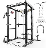 Power Cage,1600lbs Multi-Function Power Rack with Adjustable Cable Crossover System and More Training Attachment, Weight Cage for Home Gym